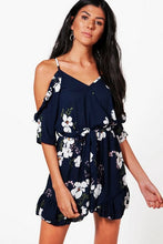 Load image into Gallery viewer, Floral Cold Shoulder Ruffle Romper

