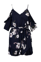 Load image into Gallery viewer, Floral Cold Shoulder Ruffle Romper
