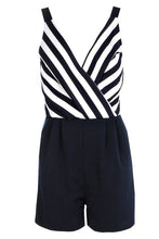 Load image into Gallery viewer, Striped Plunge Wrap Front Romper
