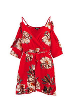 Load image into Gallery viewer, Floral Open Shoulder Ruffle Playsuit
