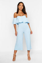 Load image into Gallery viewer, Off The Shoulder Ruffle Culotte Jumpsuit

