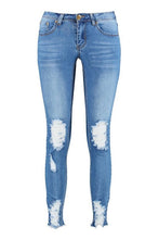 Load image into Gallery viewer, Mid Rise Distressed Knee And Ankle Skinny Jeans

