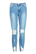 Load image into Gallery viewer, Mid Rise Distressed Hem Skinny Jeans
