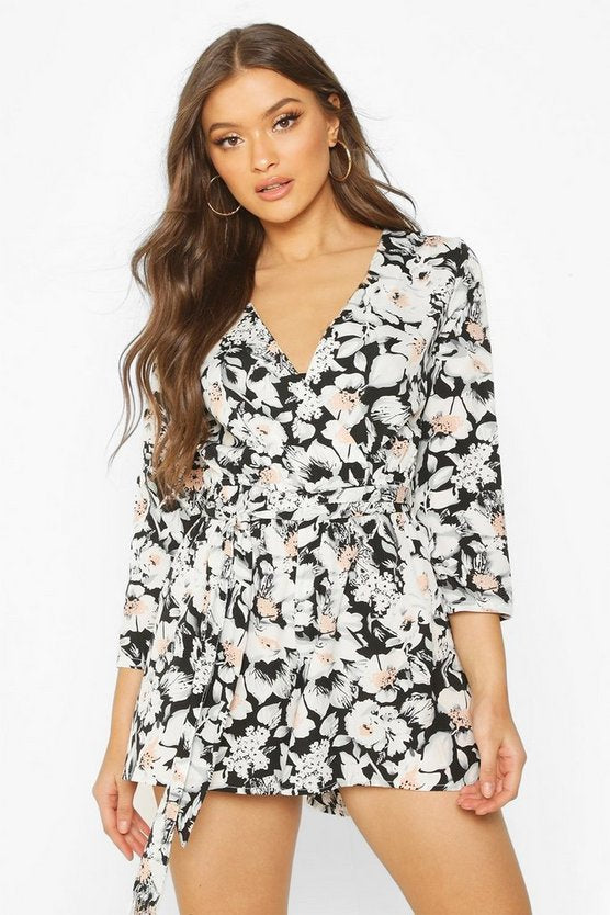 Wrap Front Floral Print Playsuit