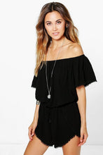Load image into Gallery viewer, Crochet Trim Off The Shoulder Romper

