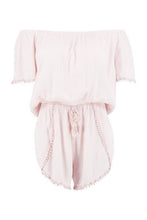 Load image into Gallery viewer, Crochet Trim Off The Shoulder Romper
