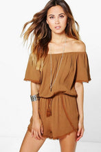 Load image into Gallery viewer, Crochet Trim Off The Shoulder Romper
