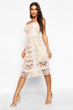 Load image into Gallery viewer, Corded Lace Detail Midi Skater Dress
