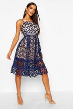 Load image into Gallery viewer, Corded Lace Detail Midi Skater Dress
