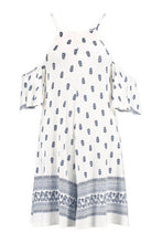 Load image into Gallery viewer, Cold Shoulder Border Print Swing Romper
