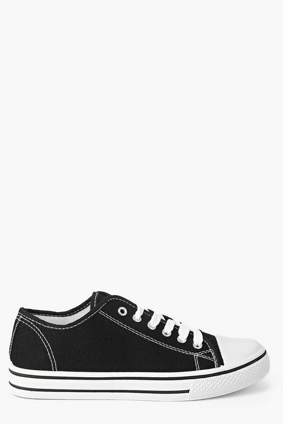 Lace Up Canvas Flat Sneakers