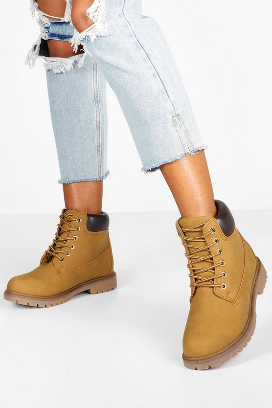 Padded Cuff Lace Up Hiker Boots