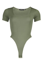 Load image into Gallery viewer, Rib Knit Square Neck Short Sleeve Bodysuit
