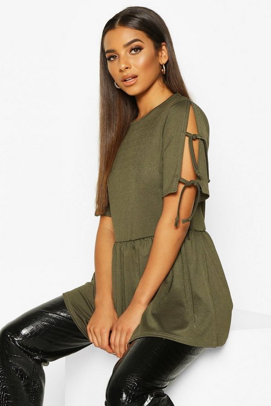 Tie Sleeve Detail Smock Top