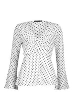 Load image into Gallery viewer, Woven Polka Dot Wrap Over Ruffle Blouse
