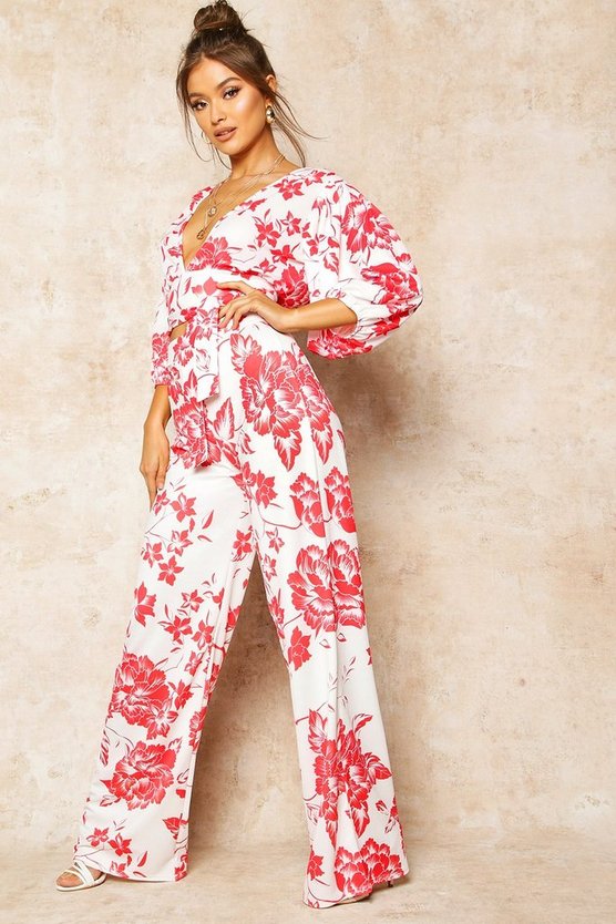 Floral Print Wide Leg Trousers