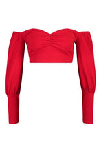 Load image into Gallery viewer, Bardot Puff Sleeve Crop Top
