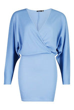 Load image into Gallery viewer, Recycled Drop Sleeve Plunge Mini Dress

