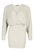 Load image into Gallery viewer, Recycled Drop Sleeve Plunge Mini Dress
