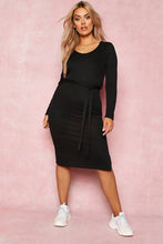 Load image into Gallery viewer, Recycled Tie Waist Rib Midi Dress
