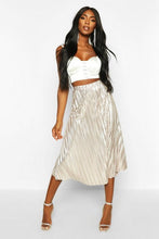 Load image into Gallery viewer, Metallic Pleated Midi Skirt
