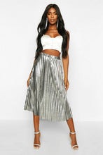 Load image into Gallery viewer, Metallic Pleated Midi Skirt

