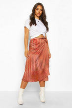 Load image into Gallery viewer, Polka Dot Wrap Front Midi Skirt
