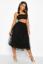 Load image into Gallery viewer, Polka Dot Flocked Tulle Midi Skirt
