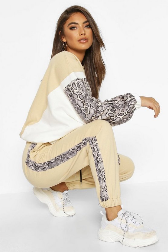 Colour Block Snake Print Jogging Bottoms