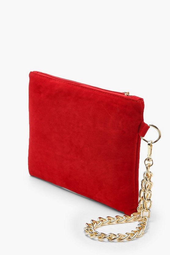 Suedette Chain Handle Clutch Bag
