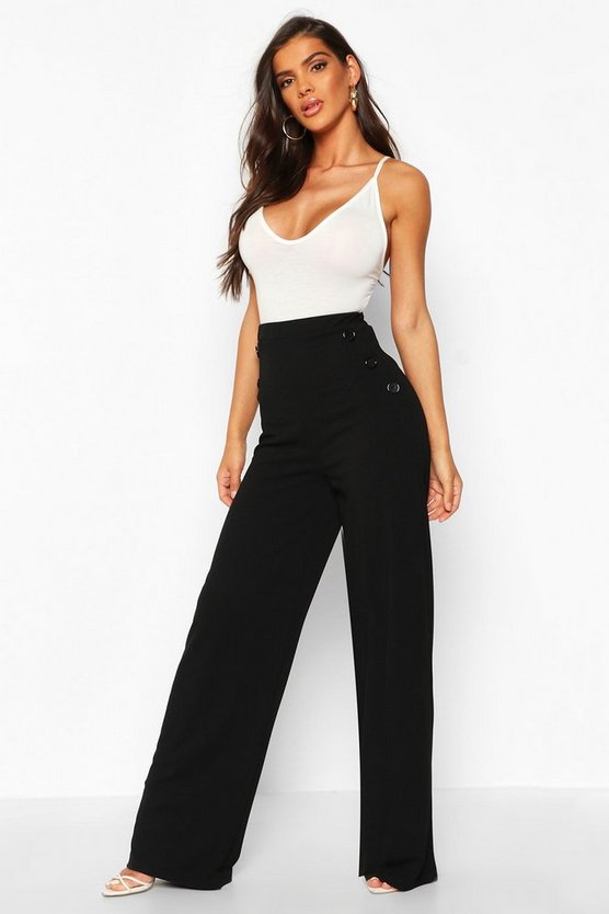 Button Detail Wide Leg Trouser