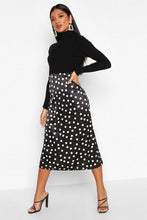 Load image into Gallery viewer, Jacquard Satin Polka Dot Slip Midi Skirt
