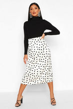 Load image into Gallery viewer, Jacquard Satin Polka Dot Slip Midi Skirt
