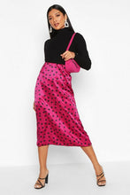 Load image into Gallery viewer, Jacquard Satin Polka Dot Slip Midi Skirt
