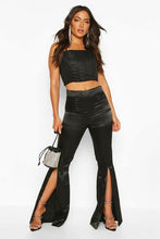 Load image into Gallery viewer, Split Front Satin Flared Trousers
