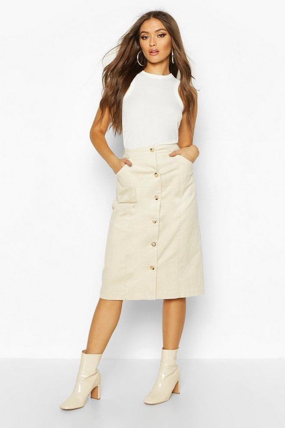 Button Down Cord Midi Skirt