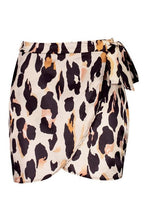 Load image into Gallery viewer, Wrap Front Leopard Satin Mini Skirt

