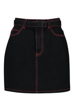 Load image into Gallery viewer, Contrast Stitch Belted Denim Skirt
