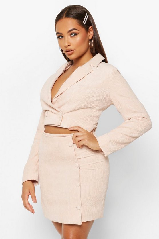 Cord Button Side Mini Skirt