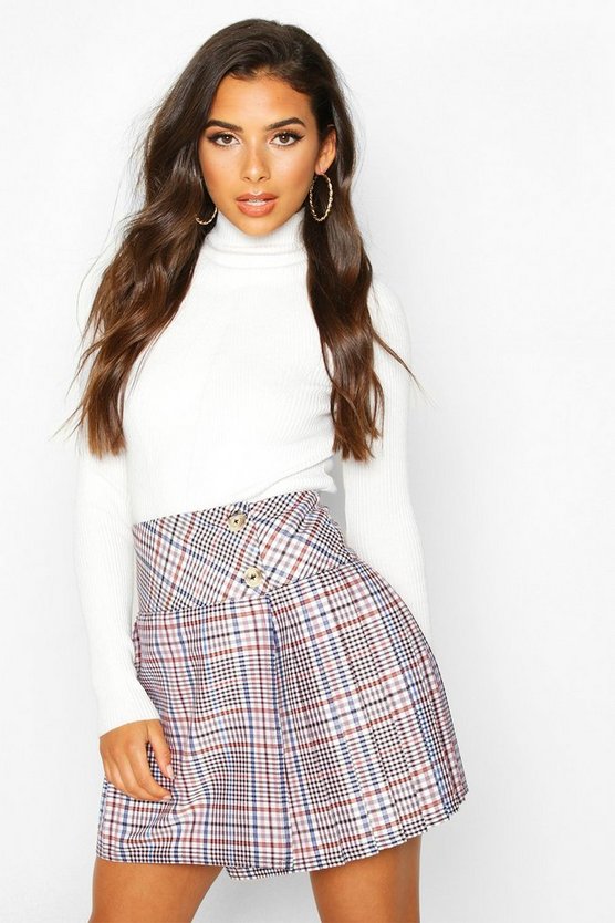 Tonal Check Pleated Mini Skirt