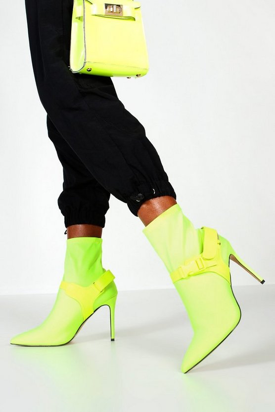 Buckle Strap Stiletto Heel Sock Boots