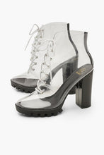 Load image into Gallery viewer, Clear Lace Up Block Heel Hiker Boots
