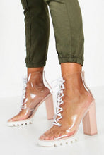 Load image into Gallery viewer, Clear Lace Up Block Heel Hiker Boots
