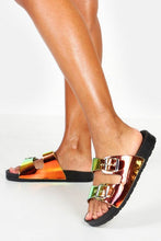 Load image into Gallery viewer, Iridescent Double Strap Footbed Sliders
