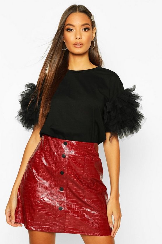 Mock Croc Pocket Detail Mini Skirt