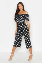 Load image into Gallery viewer, Off Shoulder Polka Dot Wide Leg Jumpsuit
