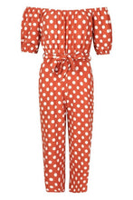 Load image into Gallery viewer, Off Shoulder Polka Dot Wide Leg Jumpsuit
