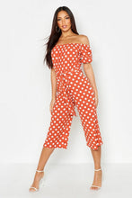 Load image into Gallery viewer, Off Shoulder Polka Dot Wide Leg Jumpsuit
