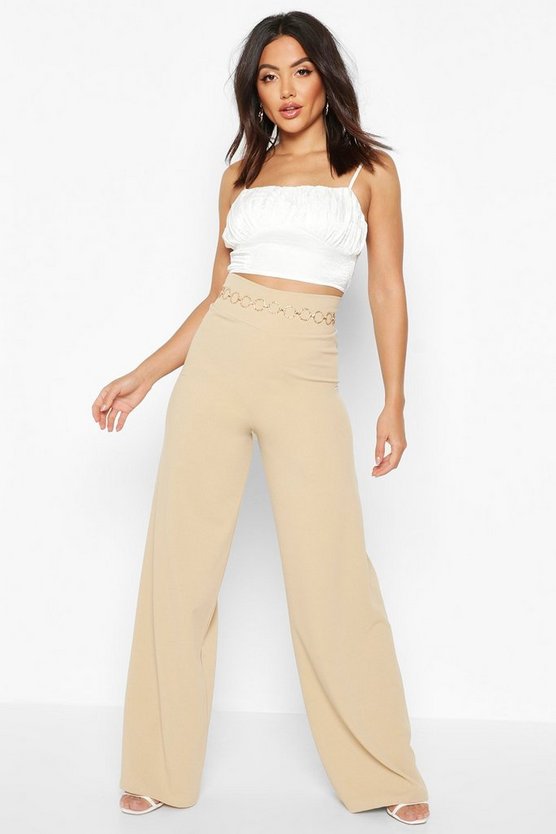 Deep Contour Waistband Wide Leg Trousers