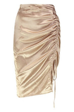 Load image into Gallery viewer, Satin Drawcord Ruched Midi Skirt
